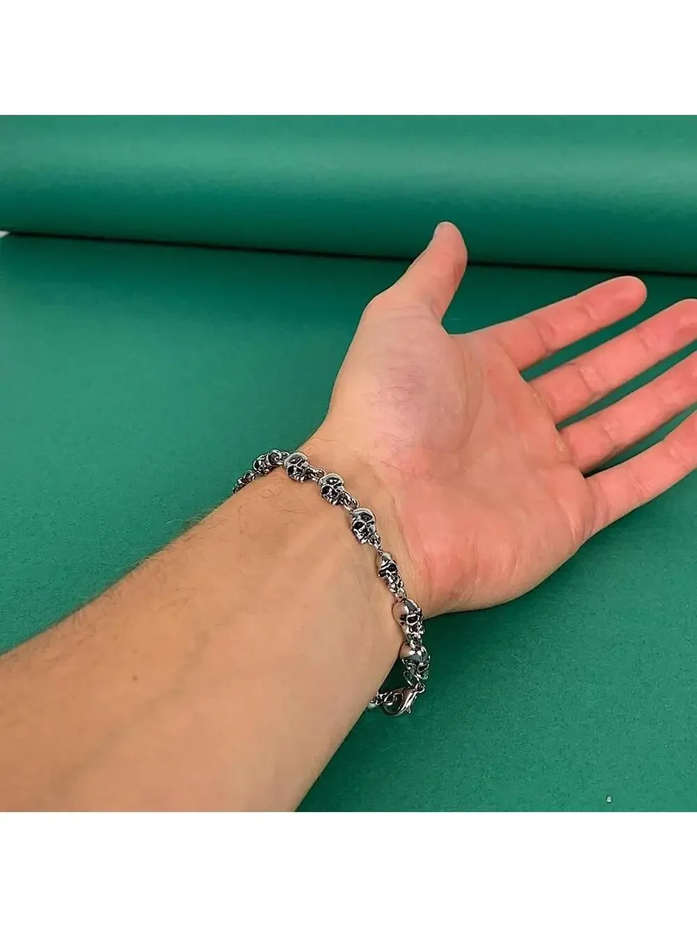 Emo Y2K Punk Style Skull Head Silver Bracelet. Great Quality!